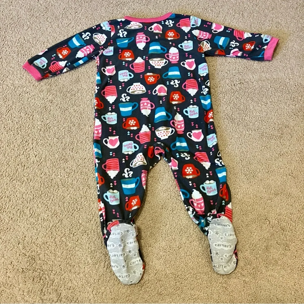Carter's Girls Grey Fleece Hot Cocoa Footie Sleeper Sz 12M‎